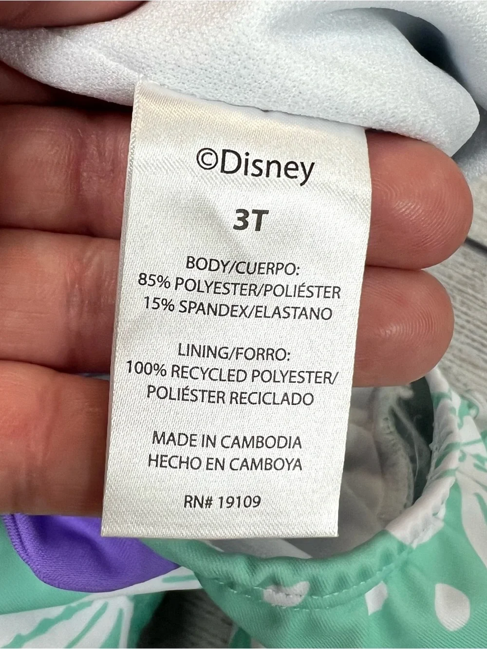 Disney Little Mermaid Long Sleeve Swimsuit Toddler Girls' Swimwear Size 3T Beach